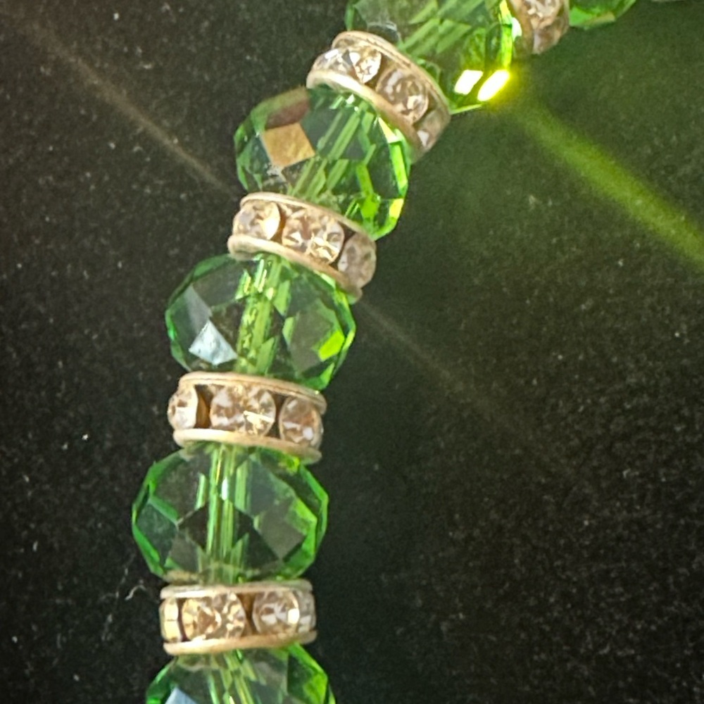 Light Green Faceted Resin Crystal Beaded Stretch Bracelet Austrian Czech CZ - Picture 5 of 9